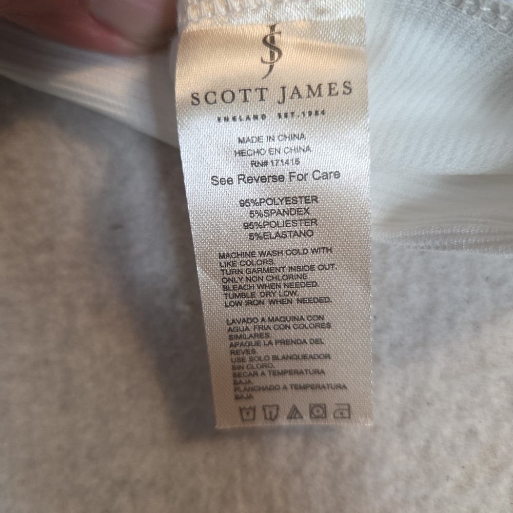 NWT Scott James Knit Shirt Mens Small Snap Front Polo White Short Sleeve Casual - Picture 8 of 11